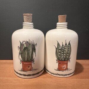 Vintage Otagiri Kitchen Garden Oil And Vinegar Cruet Set Ceramic Bottles